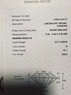 6 PRONG Lab Grown 3.00 Ct Round CVD Diamond G / VS1 Clarity 14K Yellow Gold Ring