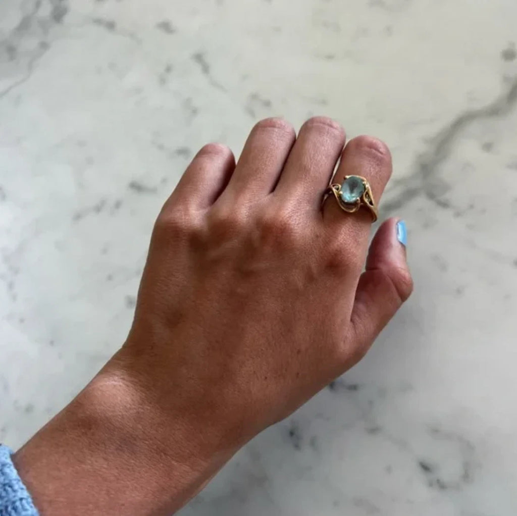 Vintage 1920s Aquamarine & Diamond Ring | Art Deco | 14K Gold | Approx. 3ct Cent