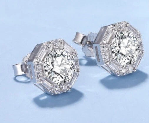 2 Carat Octagonal Engagement Ring, matching 2 ct Pendent & 2ct Earrings set