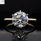 6 PRONG Lab Grown 3.00 Ct Round CVD Diamond G / VS1 Clarity 14K Yellow Gold Ring